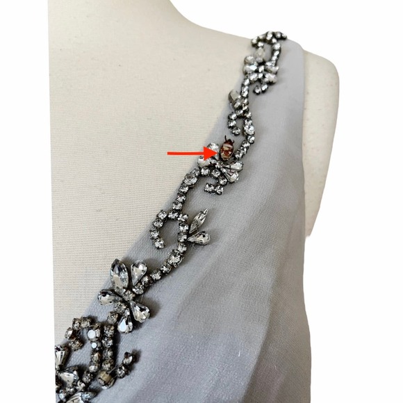 LARA A-Line Formal Dress Chiffon Layer Rhinestones Embellished Prom Gown Gray 8 - Picture 8 of 15